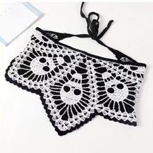 Băng đô họa tiết mạng nhện đan móc Boho Chic - Khăn xếp Bandana tam giác đan cổ điển dành cho phụ nữ, hoàn hảo cho lễ Halloween và Ngày lễ các thánh - bộ xương - Xem 5
