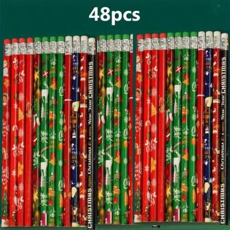 48pcs/24pcs/12pcs Wood Christmas Pencils, Christmas Wooden Pencils With Erasers, Snowman, Santa Claus, Christmas Tree, Snowflake Design, Christmas Stationery Pencils For Office, School, Classroomchristmas,Kids Christmas,Christmas Pencils,Christmas,Christmas Toys,Kids Toys,Christmas,Kids Toys,Stationery,Christmas Pencils,Pencils,Christmas