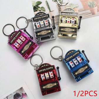 1/2PCS Fruit Keychain Lucky Charm Jackpot Keychains Mini  Pendant Bag Charm Novelty Gifts  Adults Mini Game Machine Design Keychain Mini Fruit Machine Keychain Pendant Spinner Game Slot Machine Small Toy Lucky Draw Pendant