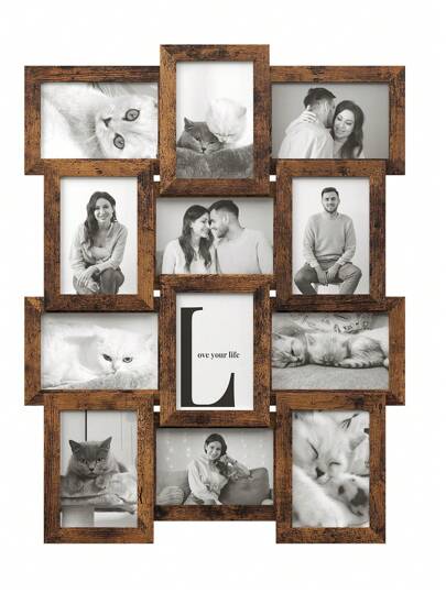 SONGMICS Collage de Marco de Fotos, 10 x 15 cm, Juego de 12, Pantalla Colgante, Requiere Montaje, Marrón Rústico