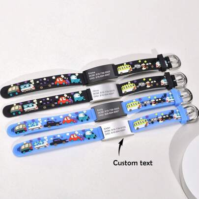 1pc Colorido Desenho Animado Carro Silicone Nome Personalizado Pulseira Gravada a Laser, Ajustável Para Homens E Mulheres, Símbolo Médico Presente