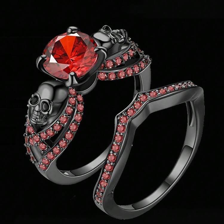 Gothic Style Stacking Ring Inlaid Zirconia Horror Skull Design On The Band Multi Colors To Choose Perfect Halloween Decor - Ring - View 10