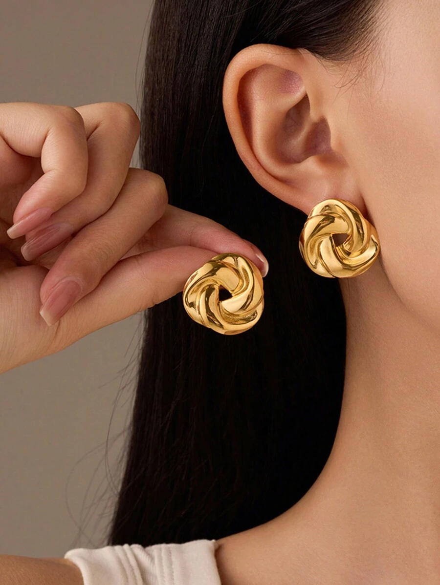 Hoa tai đinh tán thắt nút bằng thép không gỉ cổ điển - Vàng - Xem 1