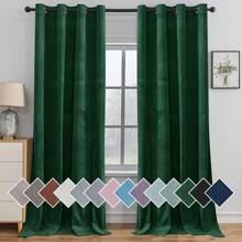 Ystyle 2 Piece Velvet Indoor Curtains, Modern Bedroom Blackout Curtains With Eyelets, Cold Insulating Thermal Curtain For Living Room Lounge Children's Room - Dark Green - View 1