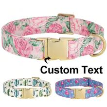 Customized Printed Cactus & Dog Engraved Nylon Personalized Pet Collar, Adjustable & Anti-Lost