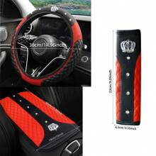 4pcs Shiny Rhinestone Crown Design Steering Wheel Cover, Armrest Pad, Shoulder Pads