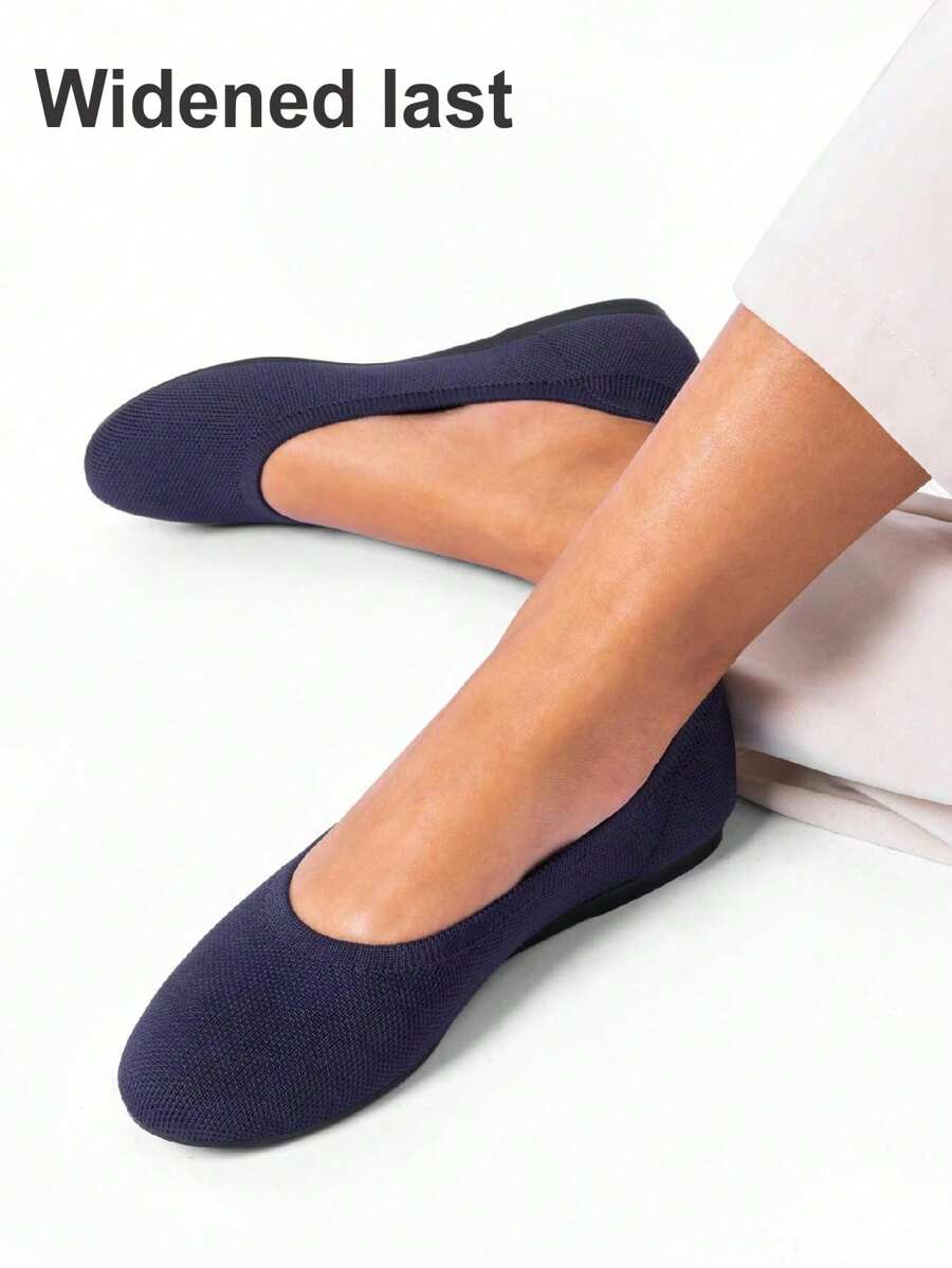 Women's Widened Last Ballet Flats Arch Support Foldable Knitted Comfortable Shoes Elegant Casual Work Office Women's Shoes