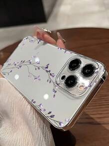 1pc Floral Pattern Transparent TPU Full Cover Phone Protective Case Compatible With Apple, Samsung,  Smartphones