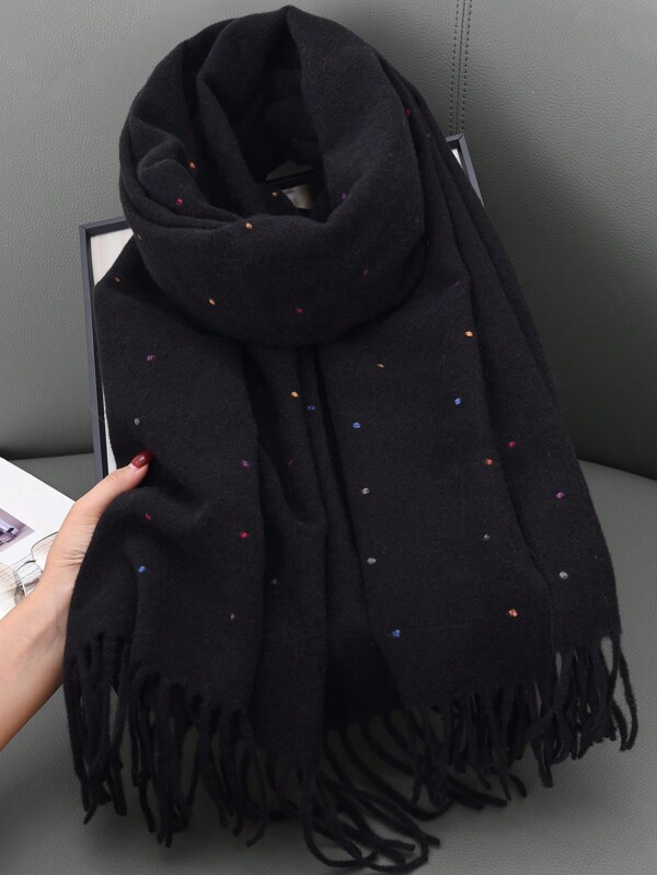 1 pezzo Sciarpa casual e dolce da donna in finta cashmere, ultra morbida, calda e confortevole, inelastica, termica - con elegante frange, perfetta per l'autunno e l'inverno, scialle alla moda