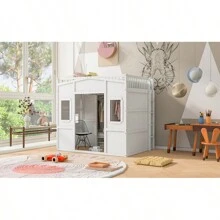 Full Size House Loft Bed With Ladder And Wardrobe-White - 白色+實木+全如圖 - 查看 5