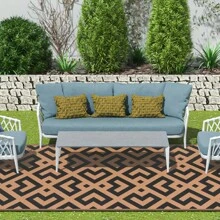 Outdoor Rugs 4x6ft/5x8ft Waterproof, Reversible Mats, Outdoor Area Rug, Plastic Outside Carpet, Eeometric Rv Mat For Patio Camping Rv Picnic Backyard Deck Balcony Porch Beach,Garden Decoration - Khaki - View 7