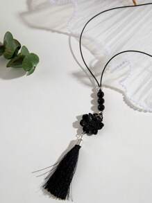 imoli 1pc Vintage  Resin Geometric Asymmetrical Acrylic Tassel Necklace, Autumn/Winter Sweater Chain, Versatile Party Gift For Women (Hand-Crafted, Length Customized, Beads, Stones And Colors Randomly Assorted)