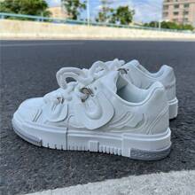 全新时尚白色男士运动鞋系带透气厚底厚底经典男士网球滑板鞋 - 白色 - 查看 3