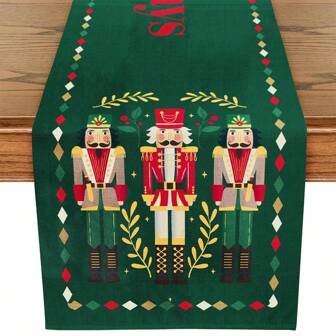 圣诞胡桃夹子亚麻桌旗节日派对装饰可重复使用冬季圣诞节厨房餐桌旗圣诞装饰品