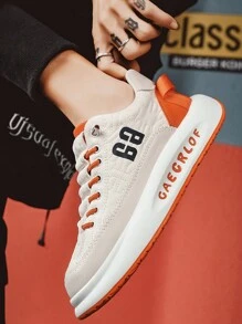 男士时尚街头厚底运动鞋，舒适防滑系带耐用软底运动鞋，适合户外活动 - 米色 - 查看 3