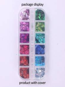 12片心形美甲亮片，1盒，闪亮镜面银色、红色、粉色心形薄片，美甲亮片，DIY美甲装饰，美甲饰品，美甲宝石，美甲用品 - 彩色 - 查看 9