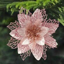 Set de 10 piezas de adornos navideños de flores de Nochebuena con brillo - Flores de Nochebuena artificiales con pinzas y tallos, para decorar coronas navideñas, decoración festiva de Navidad y Año Nuevo