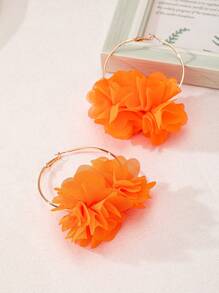 2件套波西米亚风橙色花卉布艺耳环，适合作为女士派对和节日礼物 - 橘色 - 查看 4