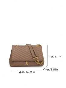 Camel Quilted Embroidery Metal Chain Geometric Crossbody Bag For Women, Casual & Office - Camel - View 4
