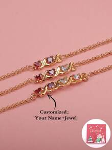 Customized 1-4 Names Heart-Shaped Birthstone Bracelet, Mother's Day/Valentine's Day/Birthday/Anniversary/Graduation/Christmas Gift For Family, Friends, Classmates - Red Christmas Gift Box - View 10