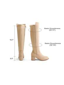 Women's Knee High Stretchy Fashion Boots Round Toe Chunky Heel Fashionable Classic Boots - Màu be - Xem 5