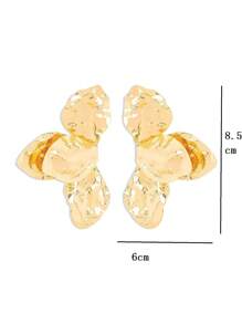 1 Pair Oversized Asymmetrical Metal Flower Earrings, Vintage Exaggerated Fashion Street Style Earrings, Gift For Women - Flower Earrings - View 6