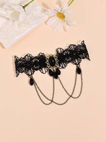 1 pièce Chaîne de bras gothique vintage en dentelle, bracelet multicouche à pompons en forme de larme, convient pour le port quotidien des femmes, les robes de bal de danse