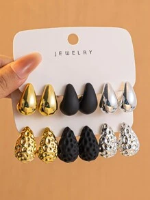 Set de 2/6/12 piezas de pendientes de botón con gota de agua de moda y coloridos, de material CCB con revestimiento resistente a los rayos UV, en combinaciones de oro, plata y negro, aptos para uso diario de mujeres