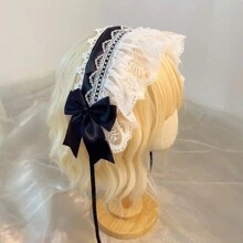 1pc Handmade Sweet Bow Decor Maid Headband, Suitable For Role-Play As Maid Or , Red Halloween Valentine's Day - Multicolor - View 12