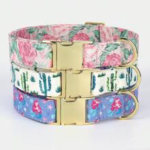 Customized Printed Cactus & Dog Engraved Nylon Personalized Pet Collar, Adjustable & Anti-Lost