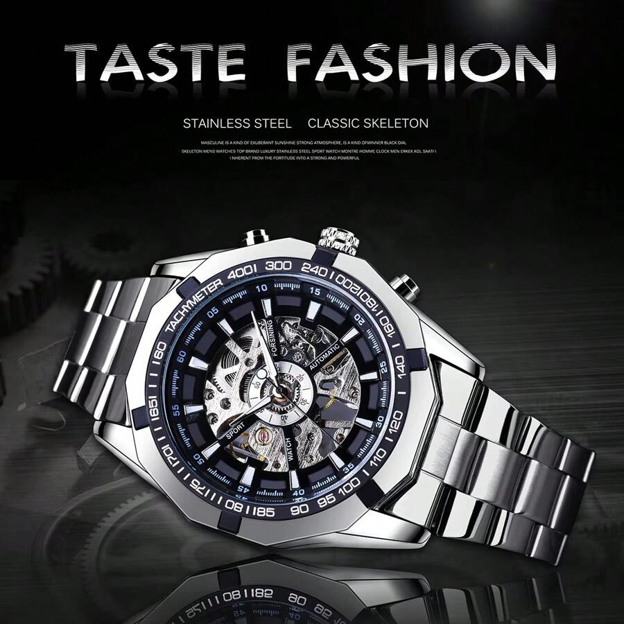 FORSINING Forsining 2024 Stainless Steel Waterproof Mens Skeleton