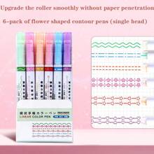 创意双头 6 色花形曲线轮廓记号笔、剪贴簿花卉边框记号笔、荧光笔、波形荧光笔，适用于 DIY、学生突出显示、记笔记、绘画、涂鸦、返校 - 多色 - 查看 4