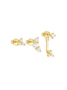 3 chiếc khuyên tai tua rua bạc Sterling 925 cho nữ xu hướng cổ điển năm 2024 khuyên tai vòng/đinh tán tối giản hoàn hảo để đeo hàng ngày trang sức cô dâu trang sức cao cấp - Vàng - Xem 11