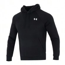 Under Armour 男式黑色保暖防风连帽夹克，休闲运动外套 - 黑色 - 查看 1