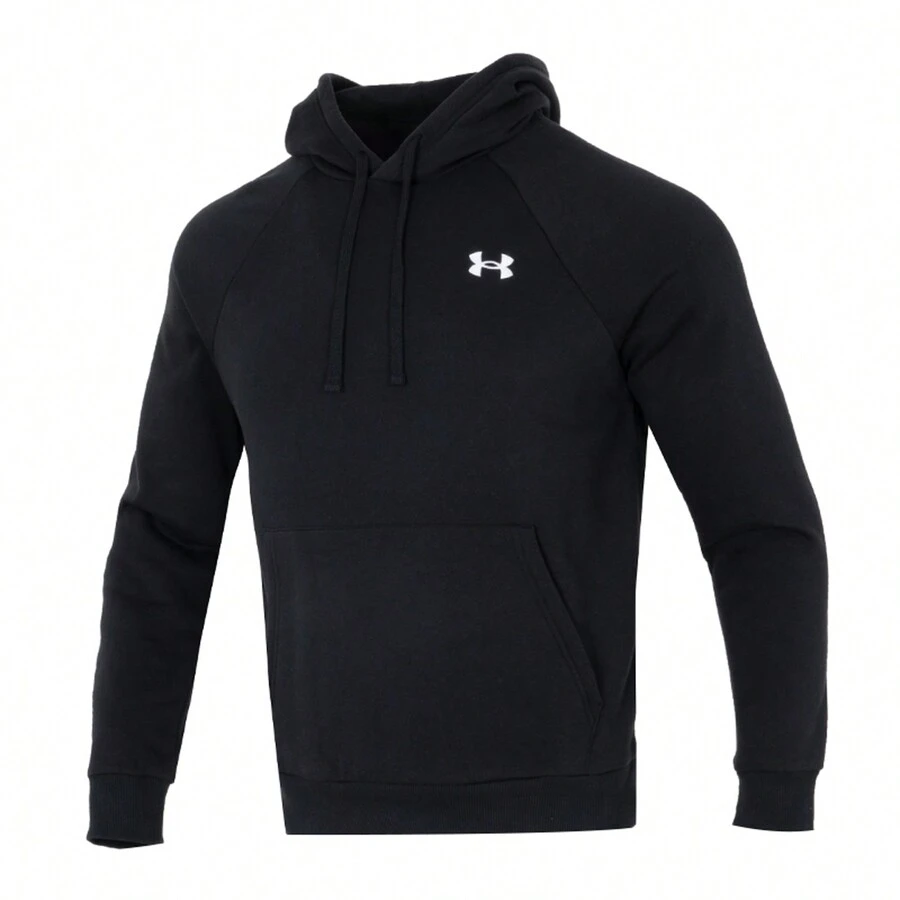 Under Armour 男式黑色保暖防风连帽夹克，休闲运动外套 - 黑色 - 查看 1