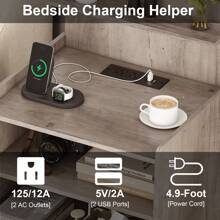 LED Nightstand With Charging Station, Night Stand With 2 Drawers And Open Storage, Bedside Table With LED Lights, Modern End Table With USB Ports Outlets - 灰色 - 查看 5