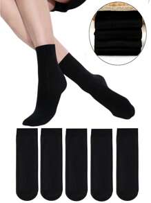 5 pares de medias de mujer de terciopelo duraderas, aptas para uso diario - Negro - Ver 1