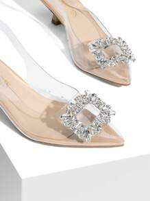 Women's Rhinestone Slingback Pumps Closed Pointed Toe Fashionable Elegant Kitten Heels Diamond Sandals - Trong sáng - Xem 7