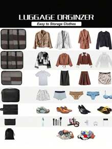 Set organizator de călătorie din 9 piese: pungi portabile de depozitare, geantă de machiaj cu separare uscată și umedă, husă multifuncțională pentru tampon sanitar, organizator modern minimalist, geantă de toaletă cu compartiment pliabil, husă pentru pantofi pentru îmbrăcăminte exterioară, lenjerie de corp, pantofi, bijuterii, paletă de fard de pleoape, pensule de machiaj, ruj, fard de sprâncene, creion, creion, powder. Vibrații - Multicolor - Vizualizare 7