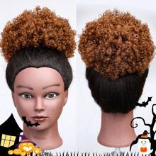 Extensão de rabo de cavalo Afro Puff com cordão para mulheres, rabo de cavalo Afro Puff sintético Premium curto para cabelos naturais, rabo de cavalo encaracolado com cordão Kinky essencial para Halloween, Natal e festas. - Light Brown - Visão 4