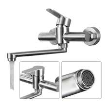 Kitchen Faucet 360° Rotatable Faucet Stainless Steel Wall Fitting Wall Mounting Mixer Taps Single Lever Mixer For Kitchen Bathroom - Silver - View 9