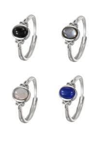 Natural Moonstone Turquoise Charoite Women's Ring Genuine 925 Sterling Silver Adjustable Wedding Bands 7*5mm Oval Gemstone Healing Jewelry For Daily Wear Gifts - View 13
