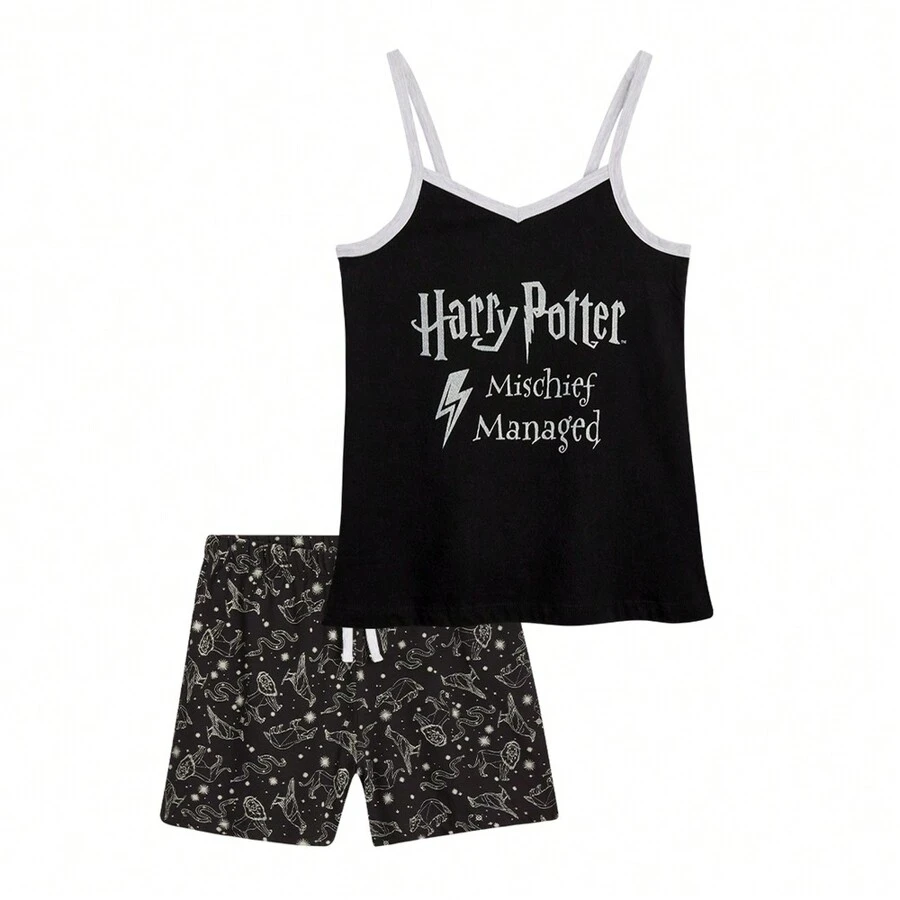 Harry Potter Short Pyjama Set 2 Piece Breathable Nightwear Loungewear - Black - View 1