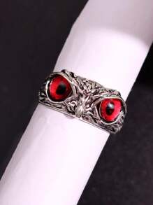 1 pieza Anillo abierto con forma de búho de estilo retro punk en tono plateado, joyería para hombres