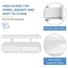 Flieks Led Coffee Table With 2 Drawer Storage, High Gloss Coffee Table For Living Room Open Storage Space Centre Table With 16-Color Led Lights,End Table For Home Office Furniture, White - White - View 4