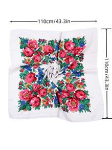 Velo de mujer de 27.5"x27.5" con estampado tradicional de peonía en rojo, multicolor y negro, un pañuelo hijab de moda estilo bohemio - Multicolor - Ver 37