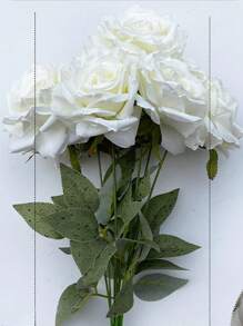 9 Heads Roses Artificial Silk Flowers, Fake Roses With Long Stems Realistic Faux Rose Bouquets For Wedding Decorations Bridal Shower Centerpieces Floral Arrangements Party Home Table Decor Valentine'S Day Gift Party Birthday,Mother'S Day Gift - 白色 - 查看 2