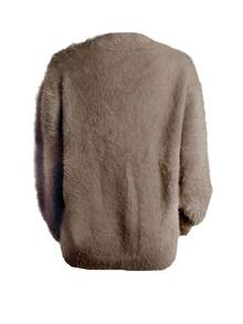 Women's Fuzzy Cardigan Soft Loose Long Sleeve Button Down V Neck Oversized Slouchy Furry Sweater Coat Chic Tops