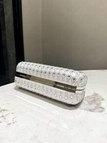 1 chiếc túi xách dạ hội trang trí pha lê lấp lánh bạc thanh lịch dành cho nữ, ví cầm tay cô dâu có dây đeo xích kim loại, túi dự tiệc trang trọng cổ điển dành cho quý cô - Bạc - Xem 7