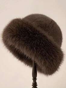 1pc Women Luxury Faux Fur Winter Hat - Thick & Fluffy, With Ear Protection | Lightweight Stretchy Polyester | Machine Washable Winter Outfits